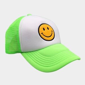 Neon smiley face snap back hat
